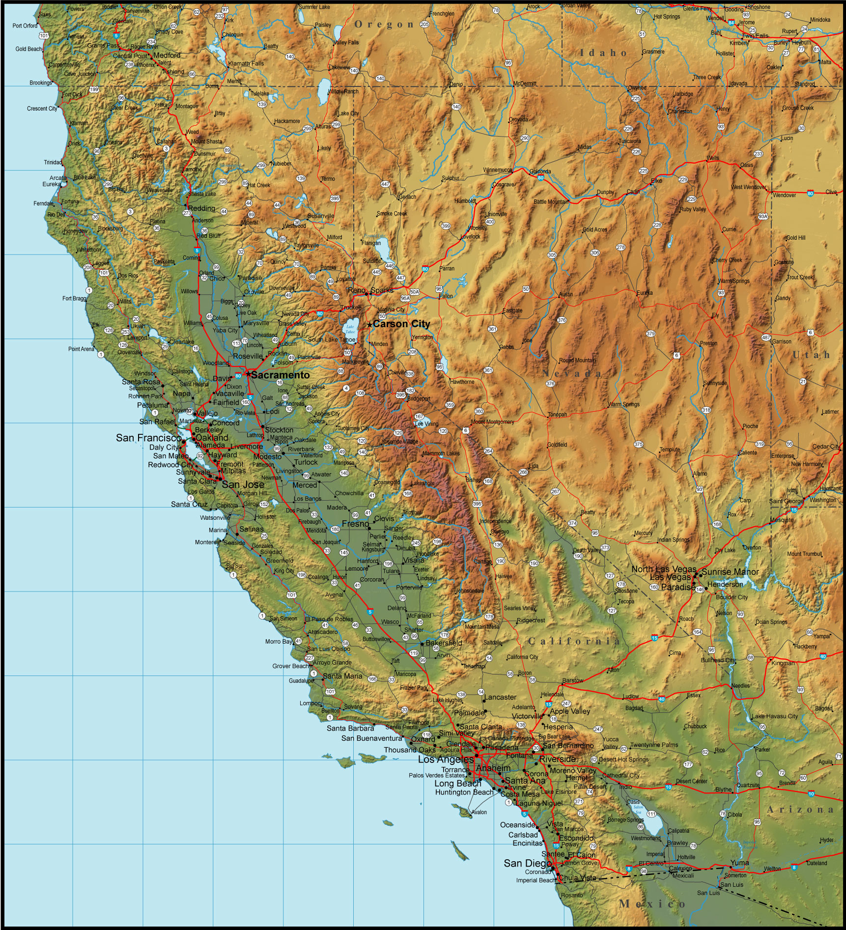 Штат Калифорния географическая карта